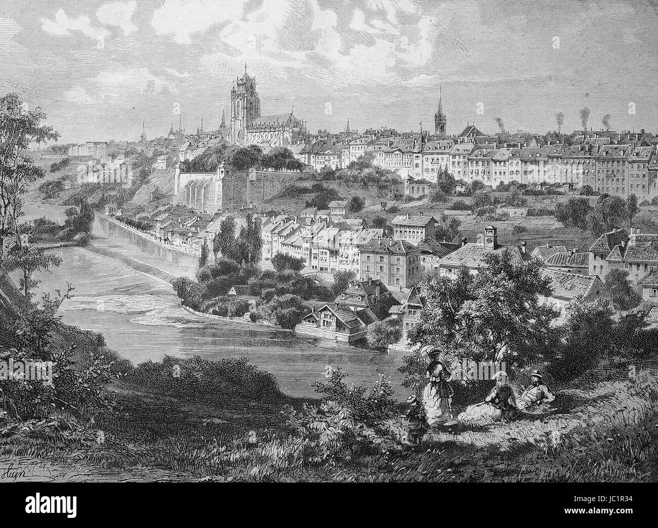 View of Bern, digital improved reproduction from a publication of the year 1880 Stock Photo