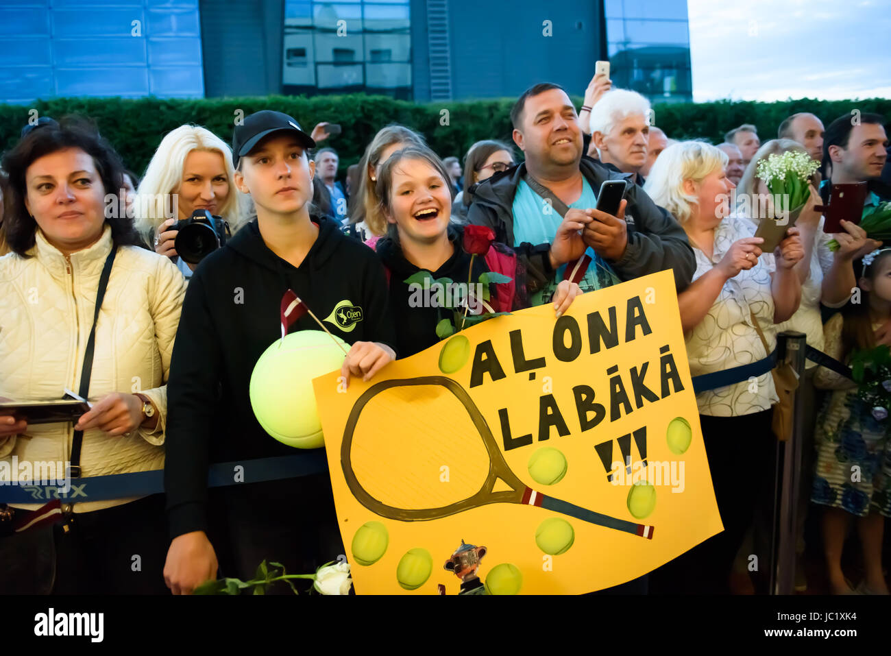 Riga, Latvia. 12th June, 2017. Tennis fans waiting for Jelena Ostapenko, who arrives in hometown Riga, Latvia. Riga International Airport. Credit: Gints Ivuskans/Alamy Live News Stock Photo