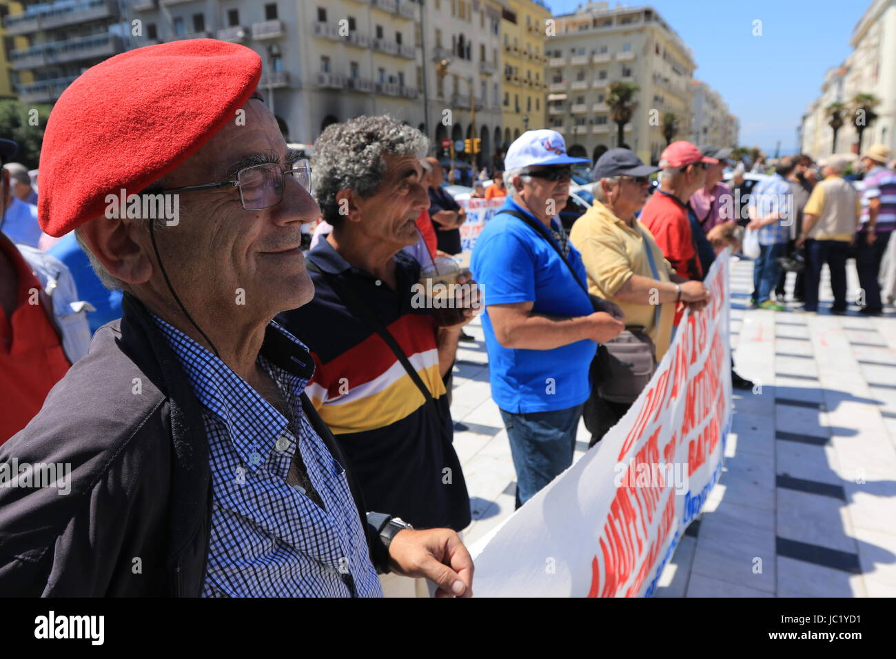 Thessaloniki, Greece, June 13th, 2017. Thousands of elderly Greeks took to the streets and protested against cuts to their pensions.  Many retirees in Greece have already seen their pensions cut several times.  Pension cuts and reforms has been a regular feature of Greece's austerity drives. Credit : Orhan Tsolak / Alamy Live News Stock Photo