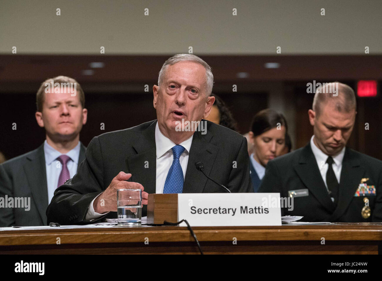 Washington DC, USA. 13th June, 2017. US Secretary of Defense James Mattis testifies during a US House Armed Services Committee hearing on the Fiscal Year 2018 budget on Capitol Hill in Washington. Credit: Ken Cedeno/ZUMA Wire/Alamy Live News Stock Photo