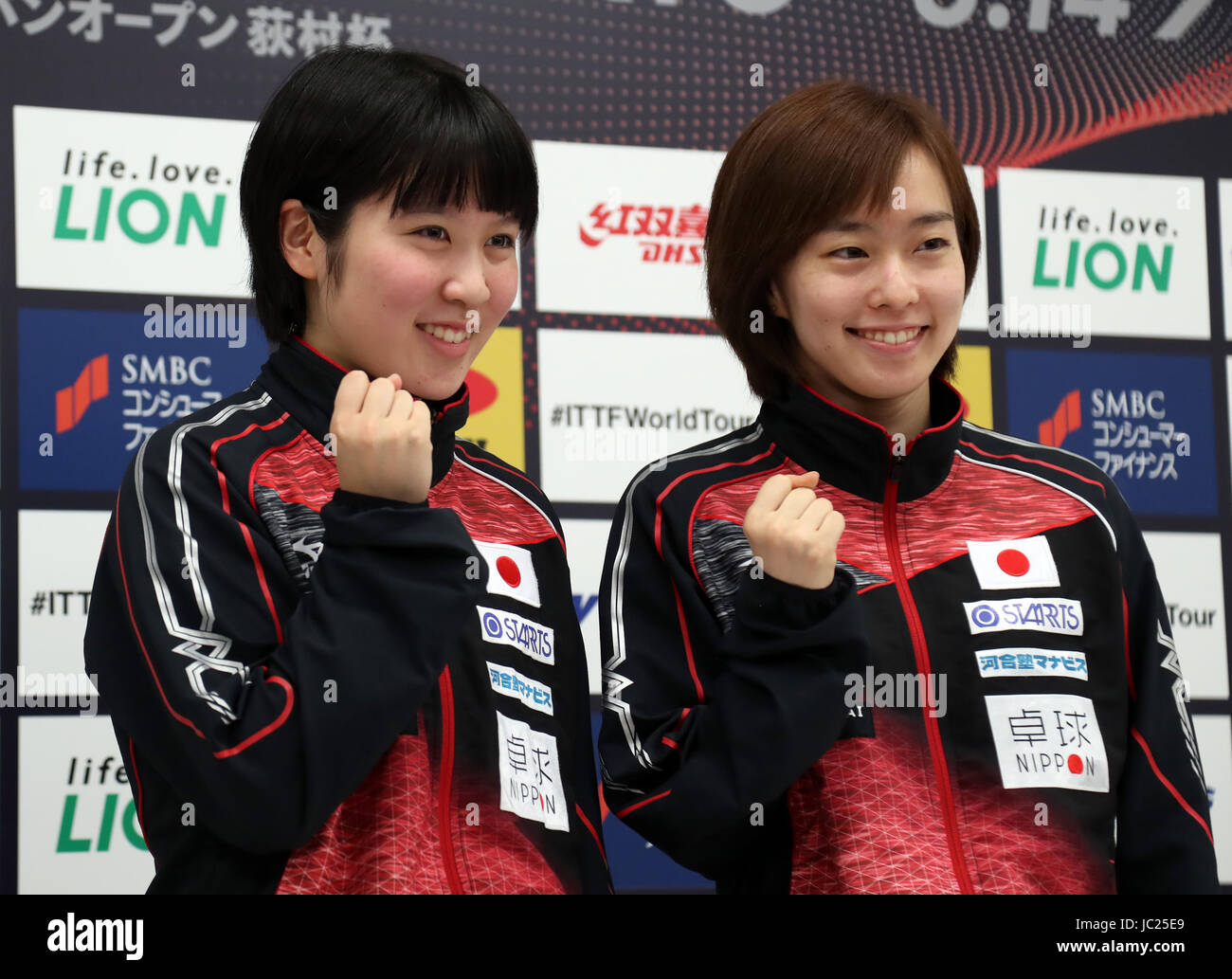 Tokyo, Japan. 13th June, 2017. Japanese table tennis players Miu Hirano