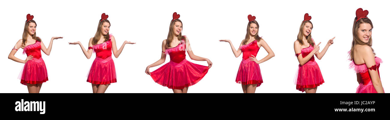 Girl in pretty pink dress isolated on white Stock Photo - Alamy