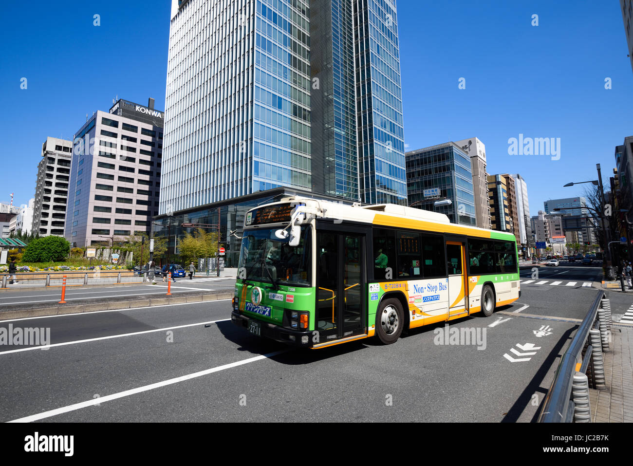 Bus Running at Chuo-Ku, Tokyo Stock Photo