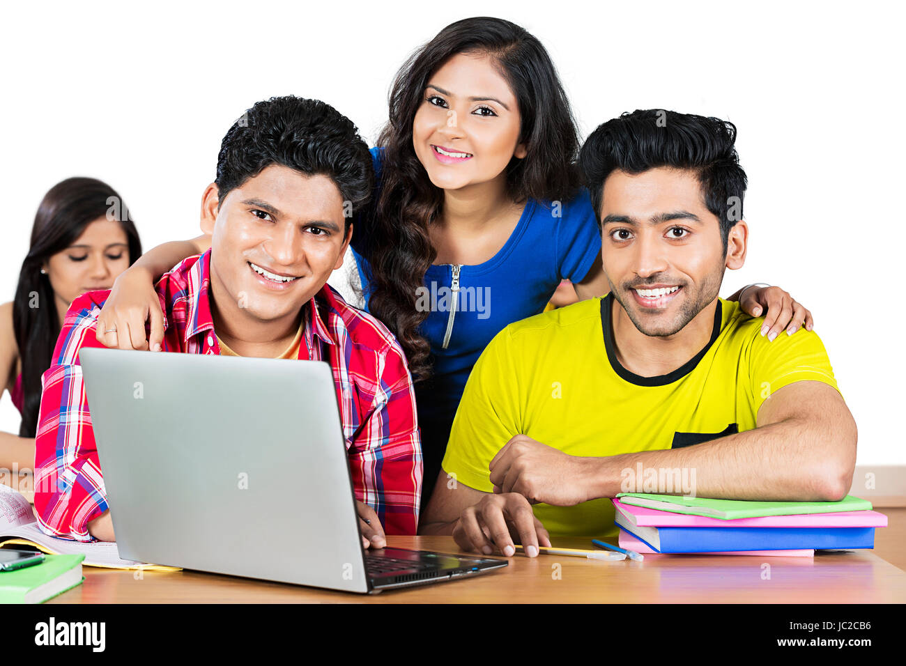College Friends Student Studying Laptop Classroom Classmate Stock Photo