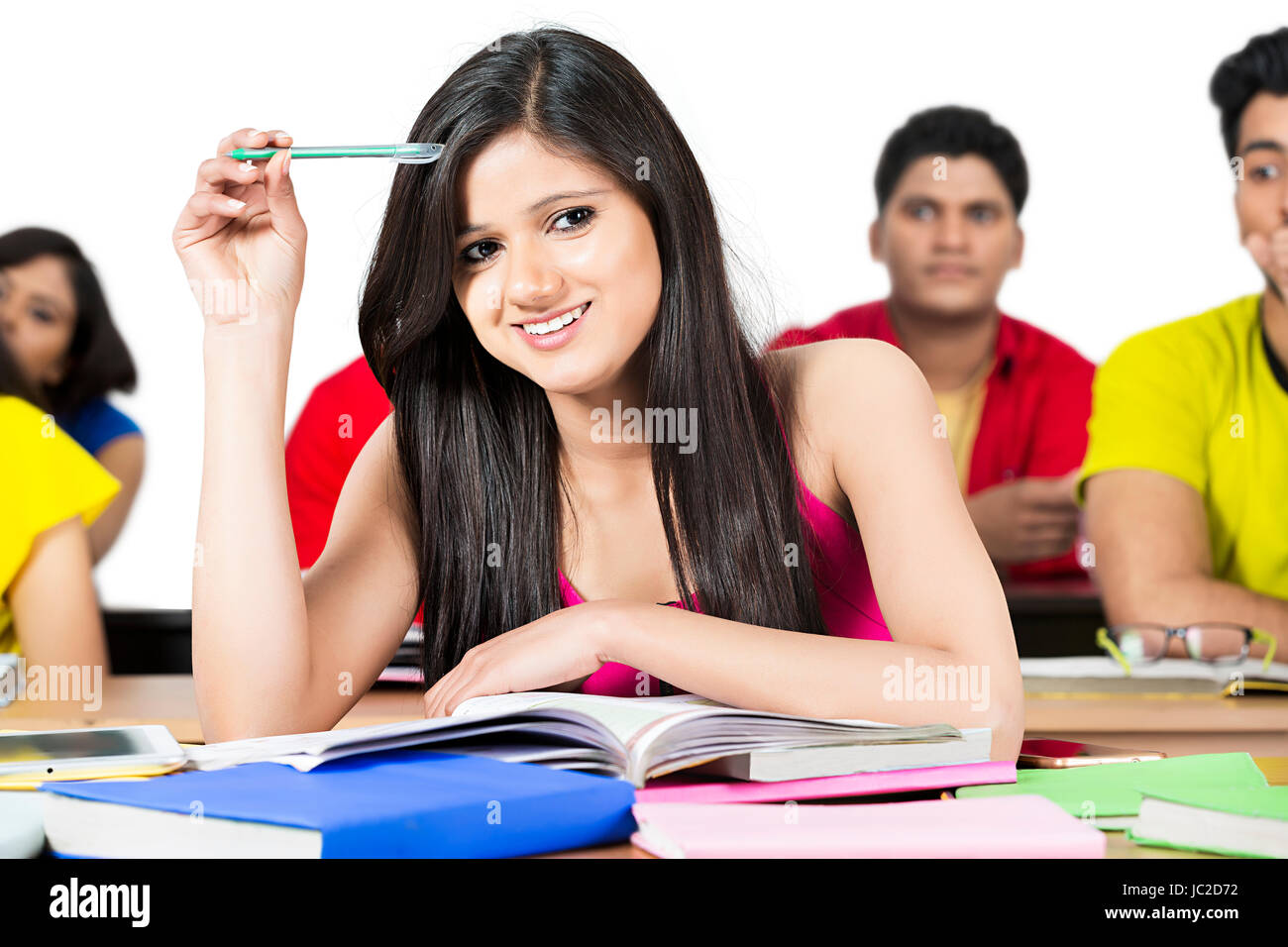 Indian College Girl Student Studying Classroom Education Stock Photo