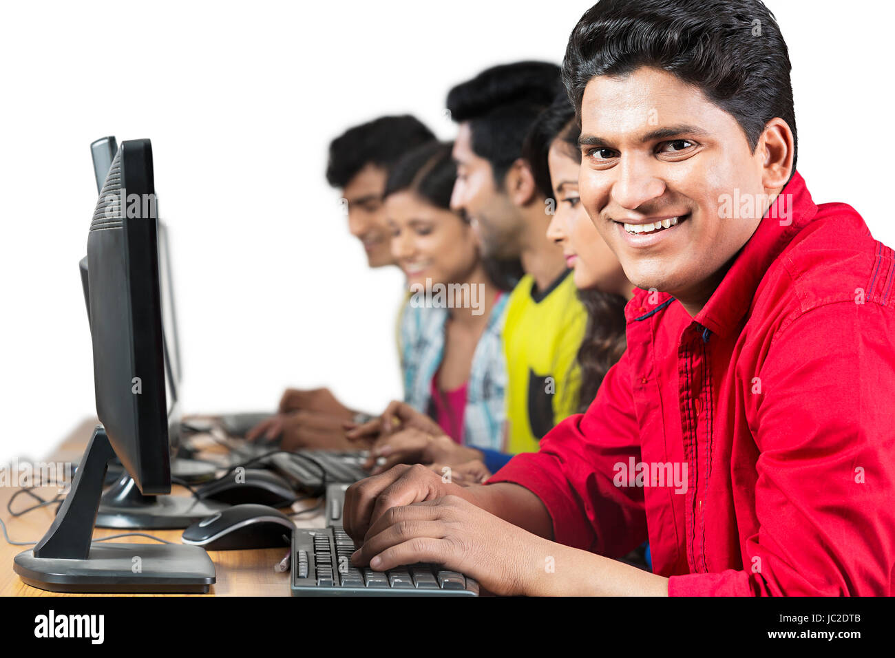 Young Man College Student Computer Lab Studying Stock Photo