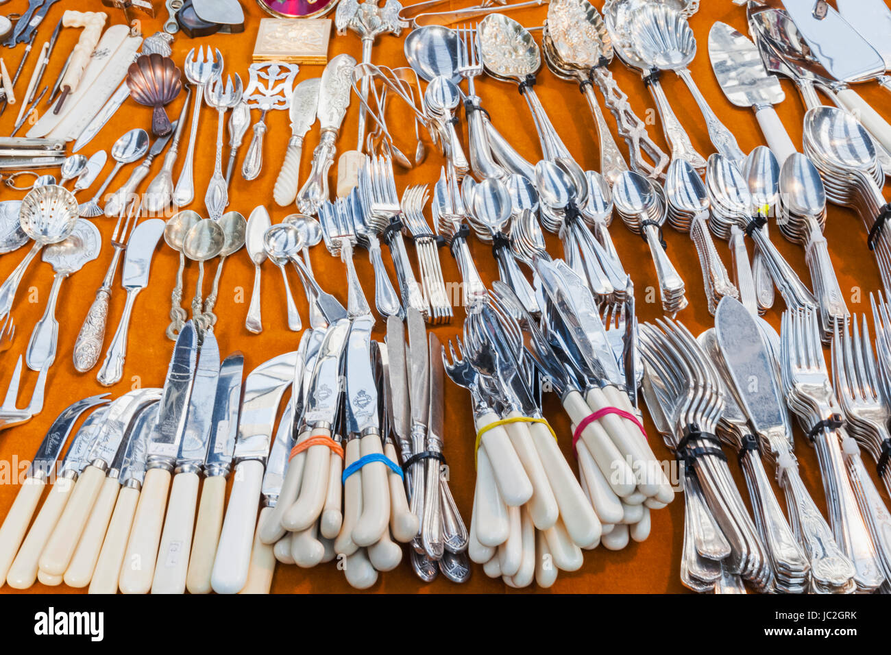 England, London, Greenwich, Greenwich Market, Antique Stall Display of