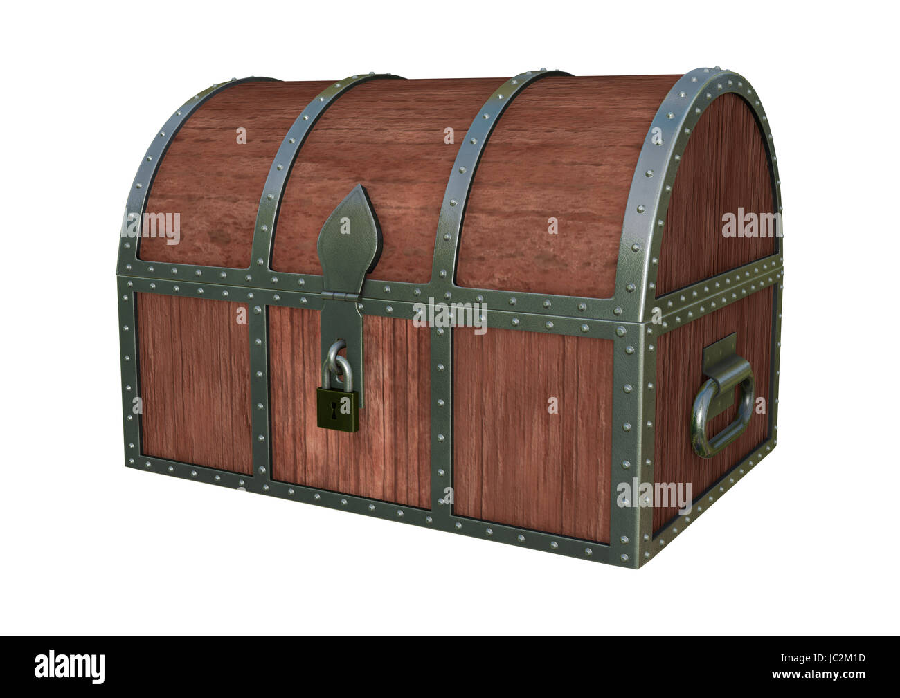 3D digital render of a locked treasure chest isolated on white