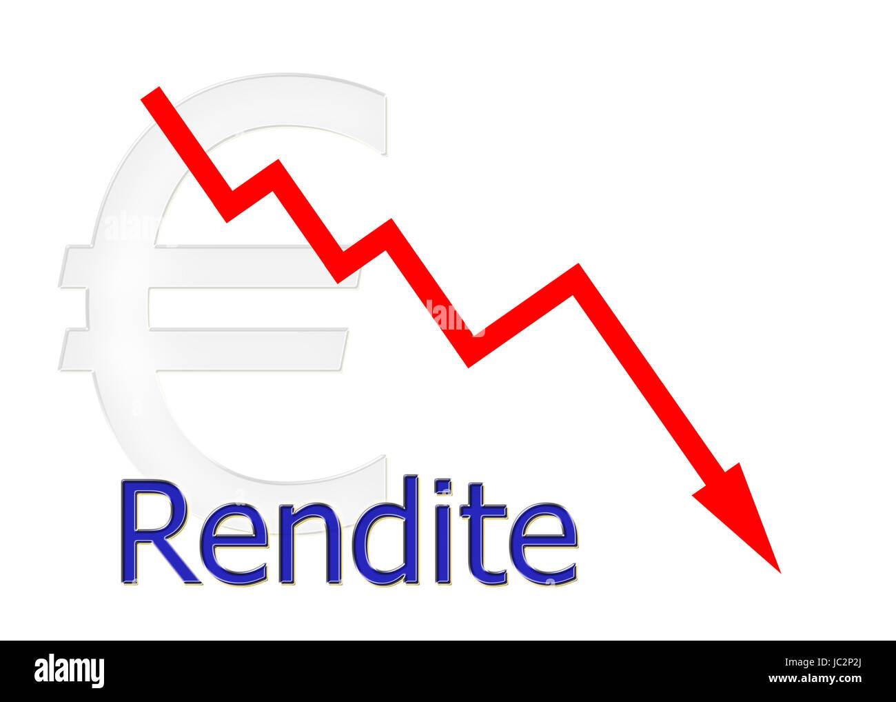 rotes Diagramm abwärts Rendite mit Euro Symbol Stock Photo