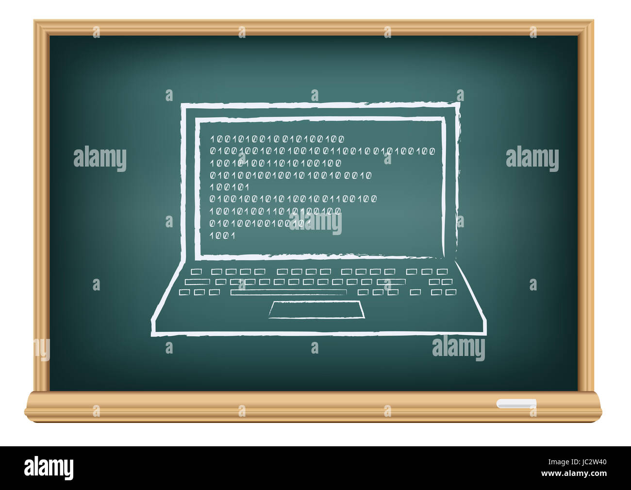 The school blackboard and chalk written laptop and code on screen Stock ...