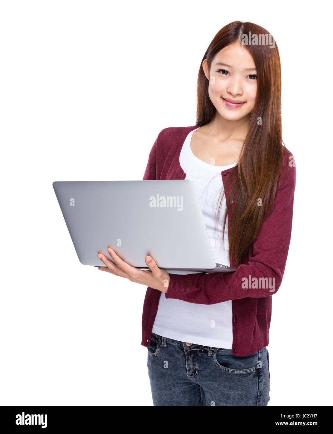 Young woman use notebook computer Stock Photo - Alamy