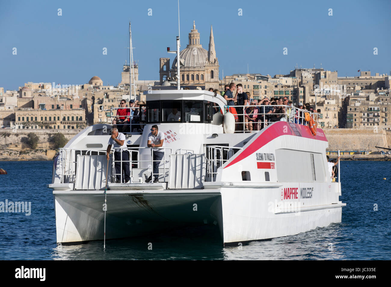 Malta, Valletta, skyline of the old town, ferry to Valletta from Sliema, Stock Photo