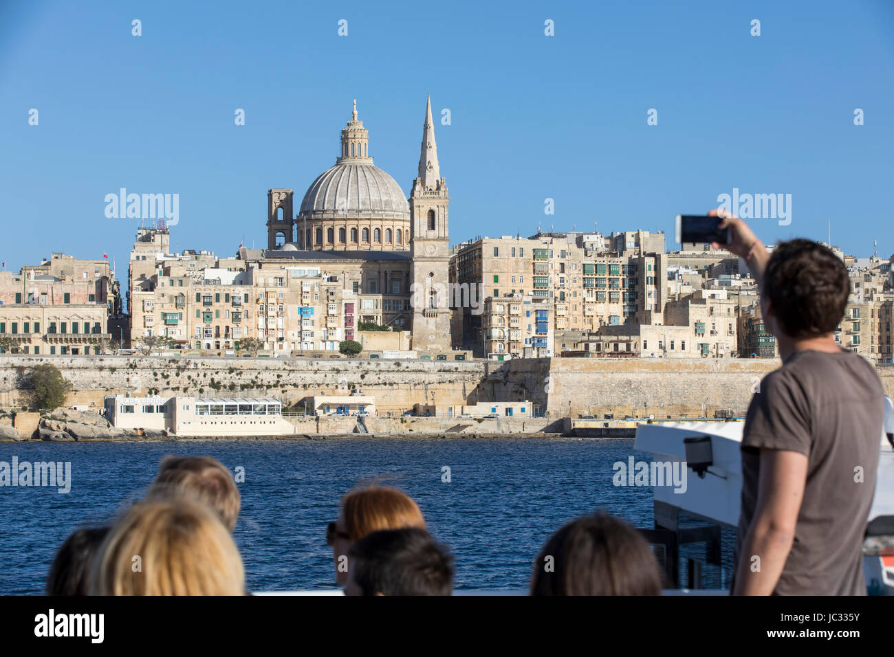 Malta, Valletta, skyline of the old town, ferry to Valletta from Sliema, Stock Photo
