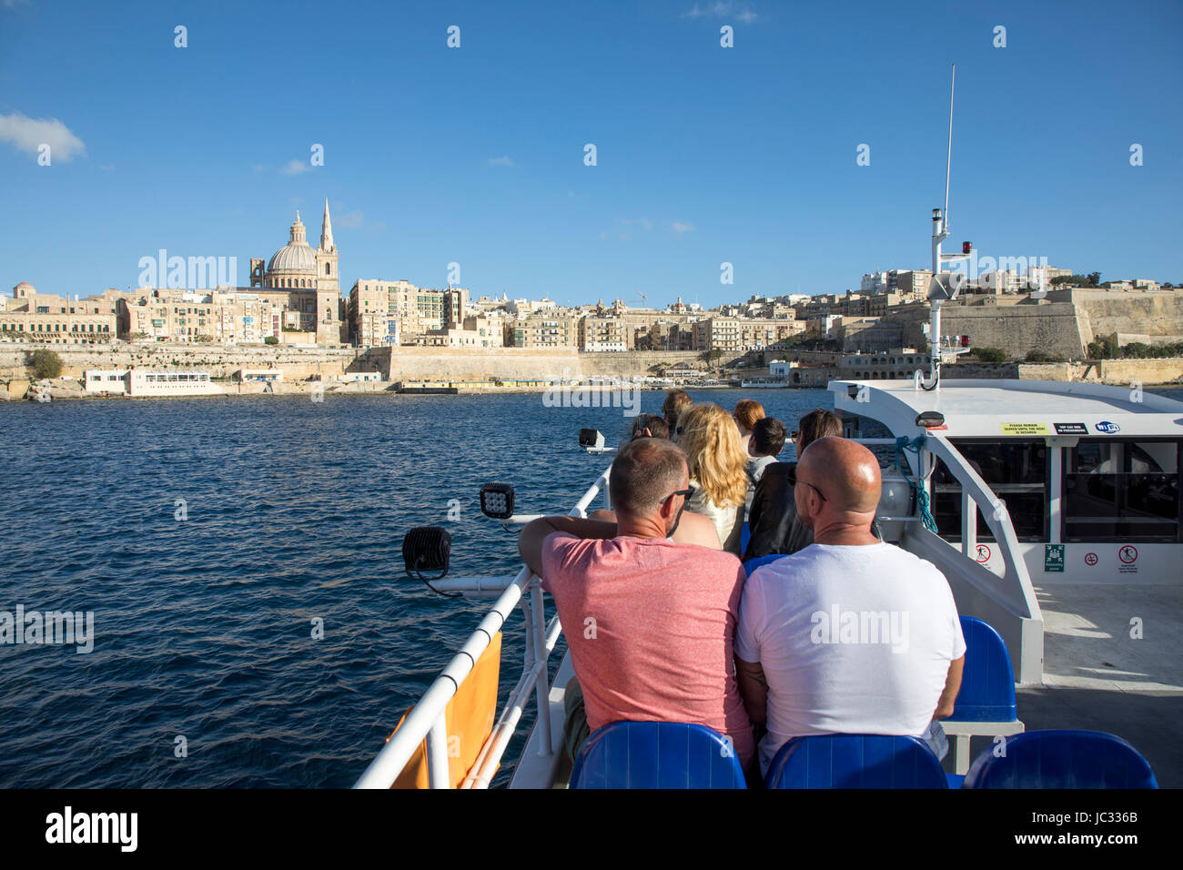 Malta, Valletta, skyline of the old town, ferry to Valletta from Sliema, Stock Photo