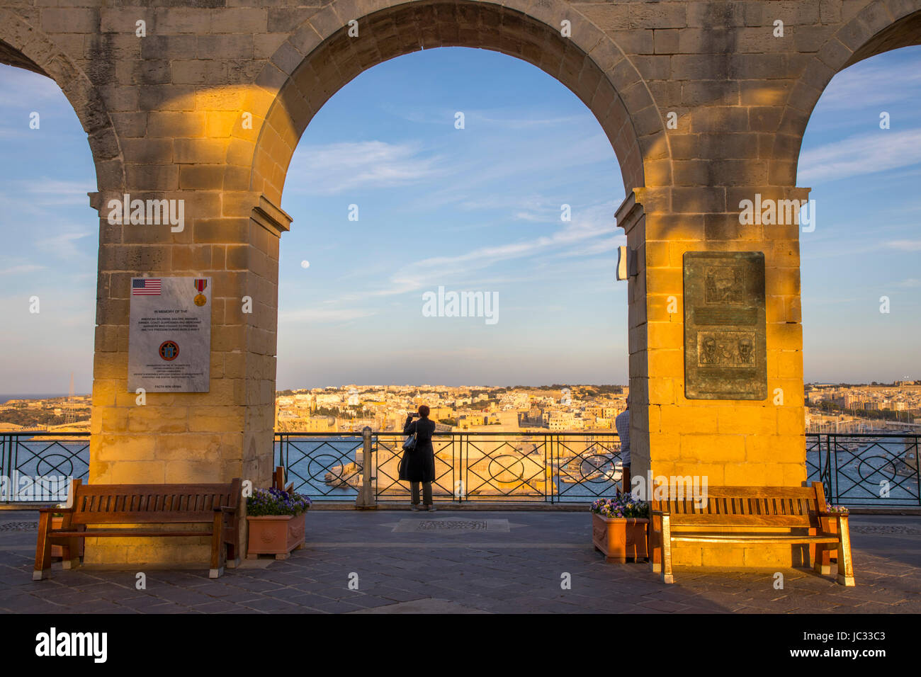 Malta, Valletta, Upper Barrakka Gardens, Grand Harbor, Three-Cities, Saluting Battery, Stock Photo
