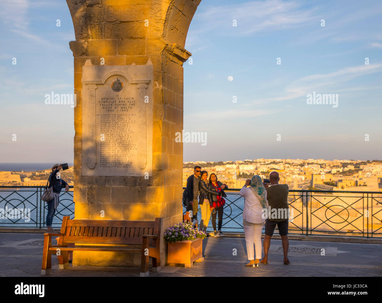 Malta, Valletta, Upper Barrakka Gardens, Grand Harbor, Three-Cities, Saluting Battery, Stock Photo