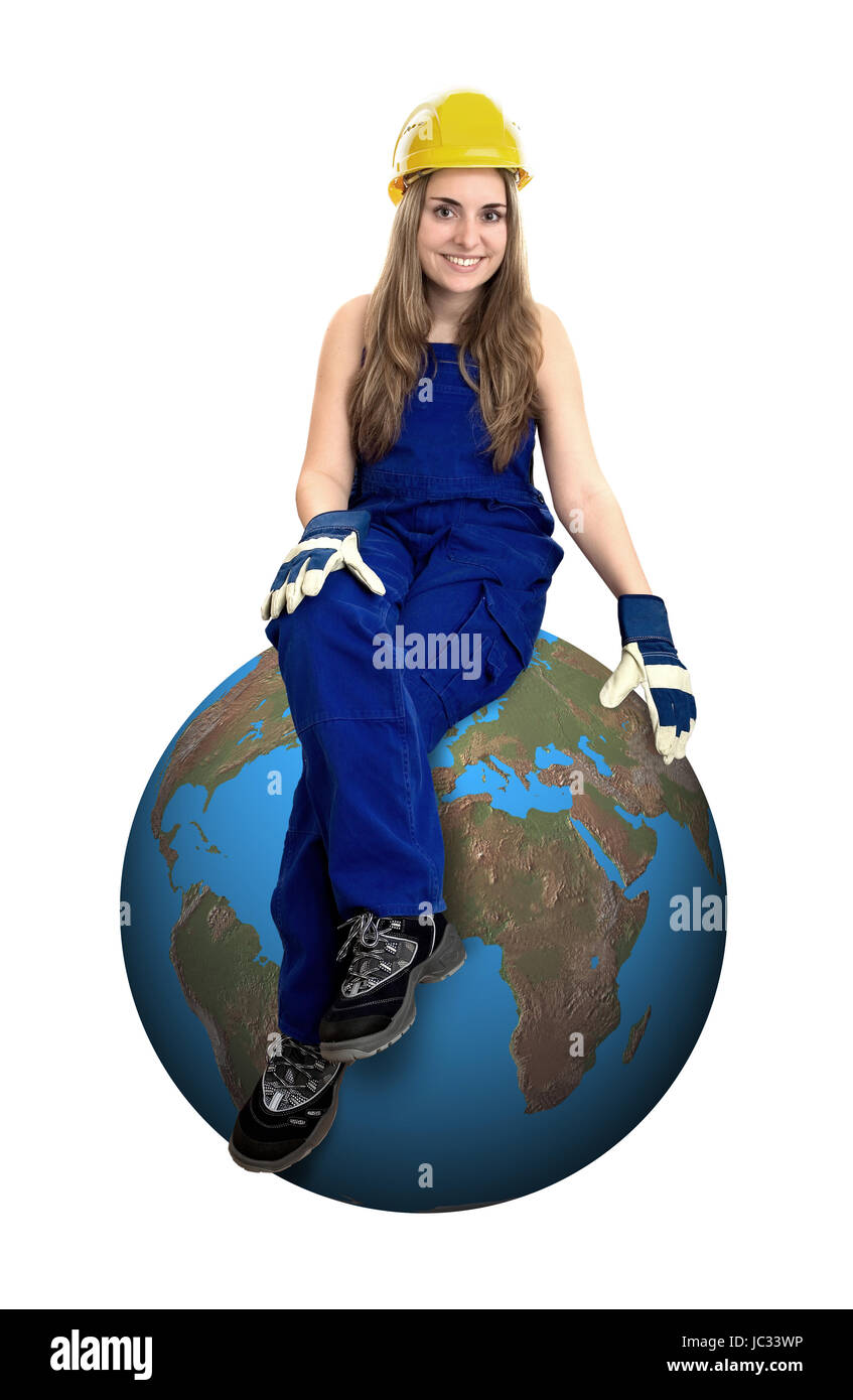 craftswoman on a globe Stock Photo