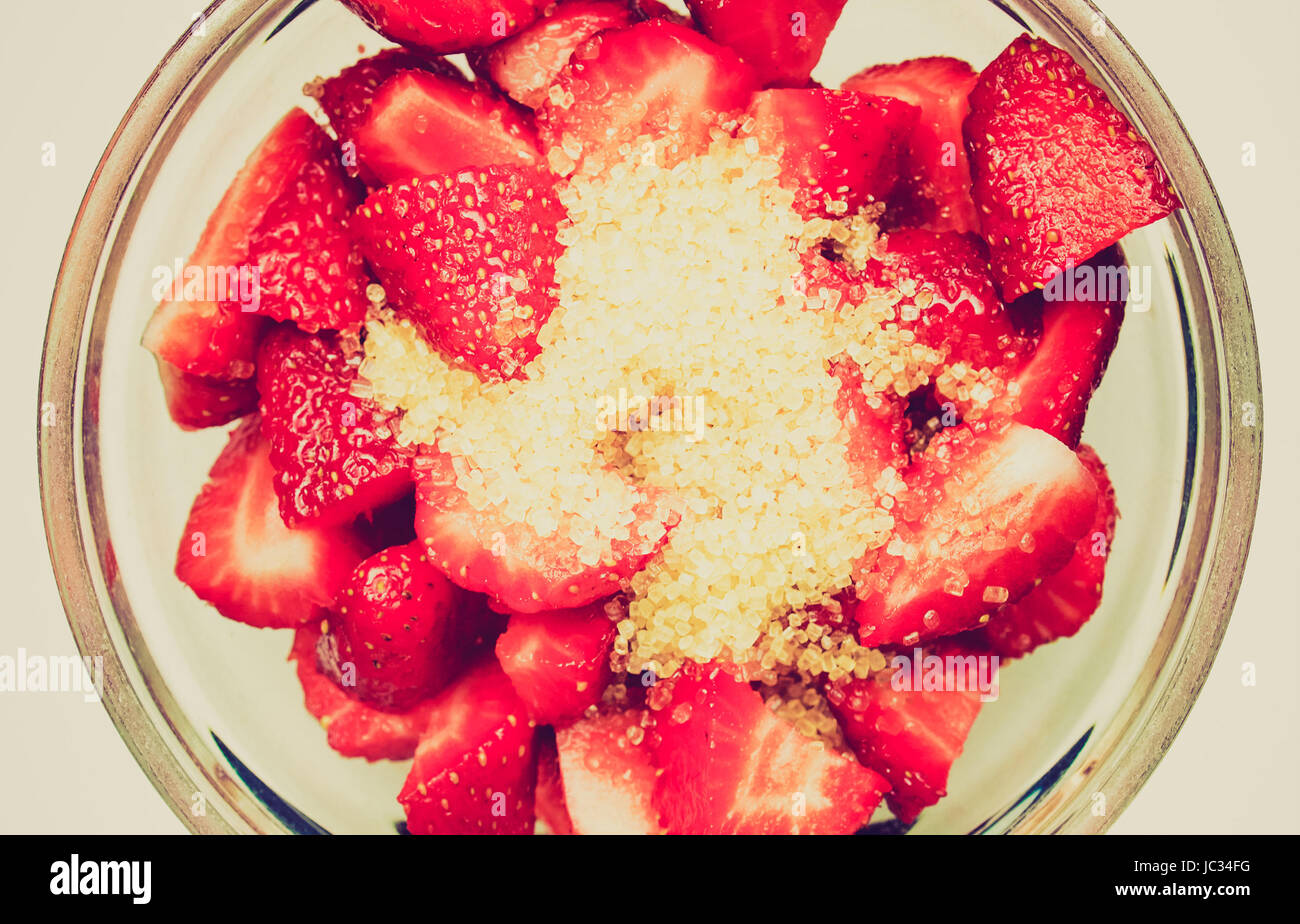 Vintage retro looking Detail of strawberries in a glass bowl Stock ...