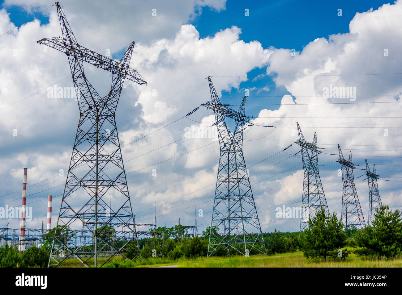Pylon and transmission power line in summer day Stock Photo - Alamy