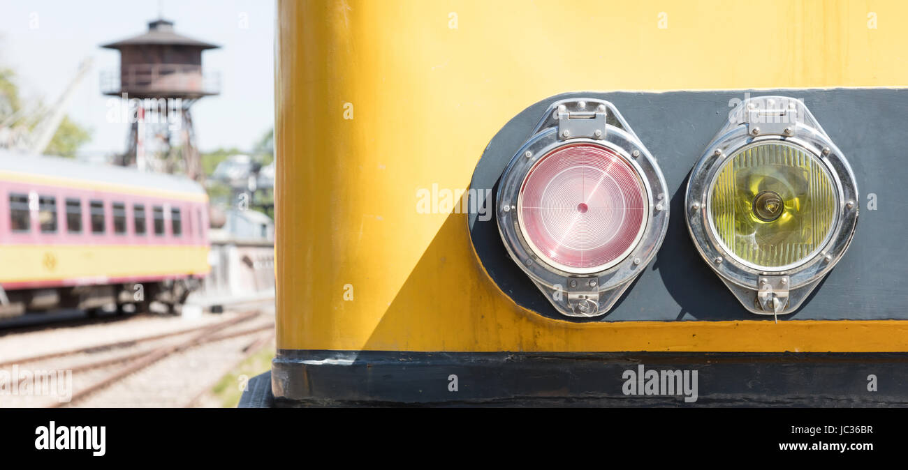 Closeup of a train headlight shining, vintage train Stock Photo Alamy