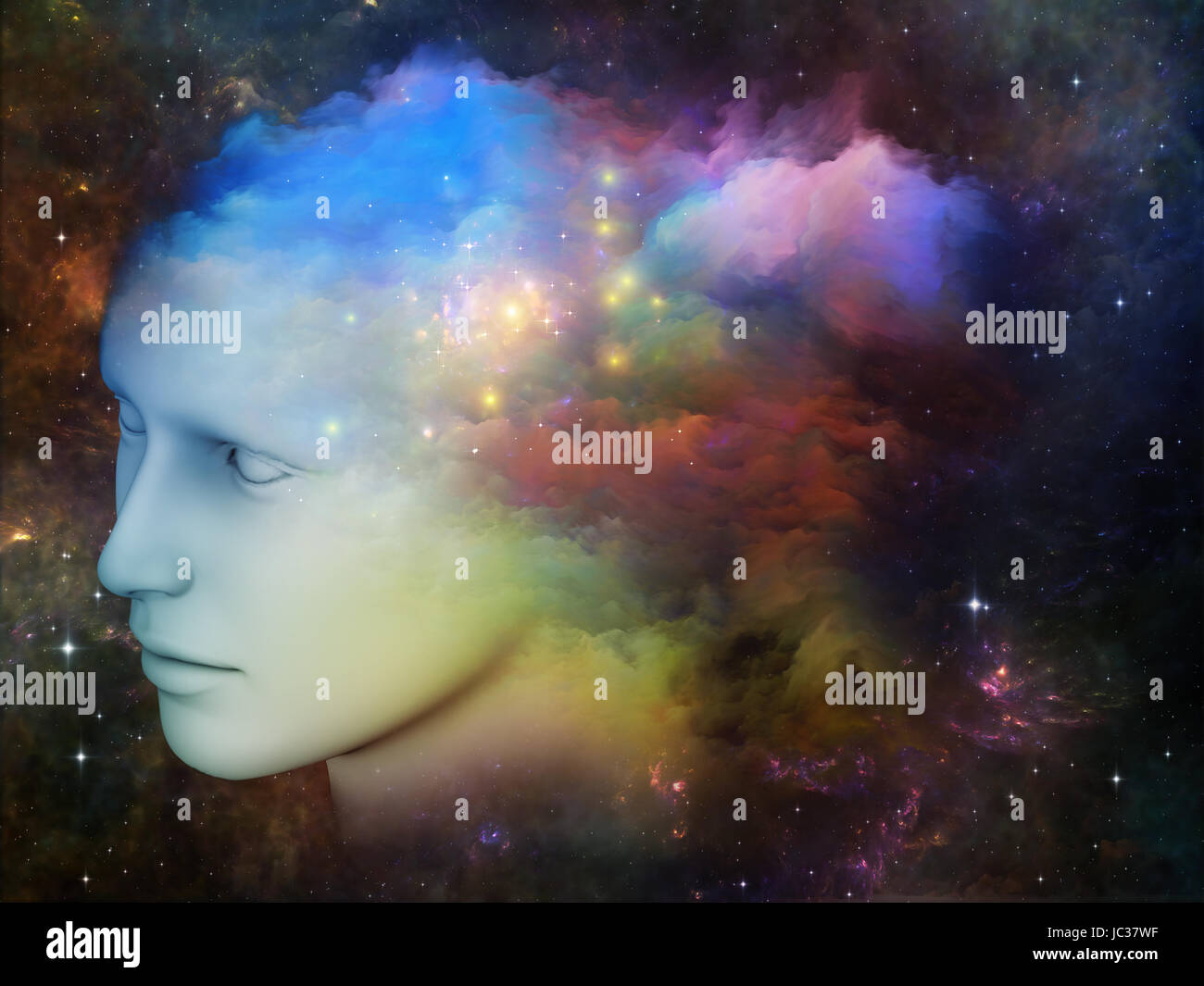 Colorful Mind series. Background design of human head and fractal ...