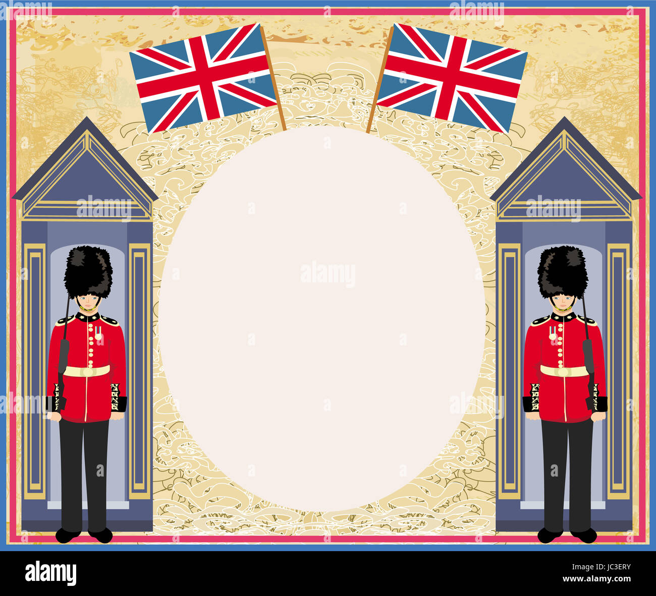 abstract background with flag england and Beefeater soldier Stock Photo