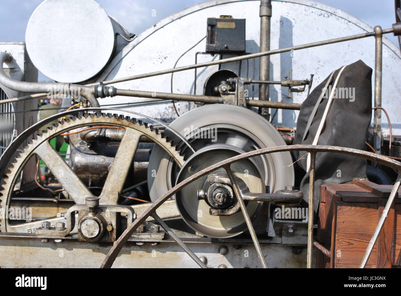 Closeup of old tractor engine and flywheels Stock Photo Alamy