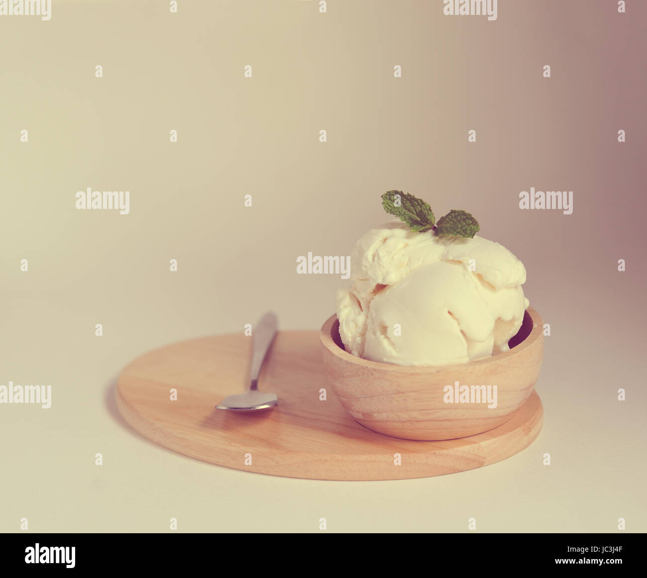 Vanilla Ice Cream with Mint in bowl Homemade Organic product Stock ...