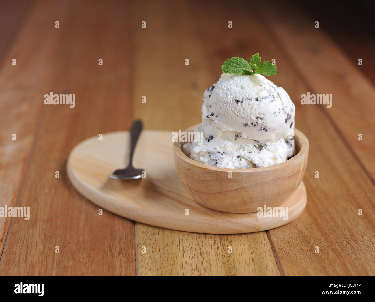 Vanilla Ice Cream with Mint in bowl Homemade Organic product Stock ...