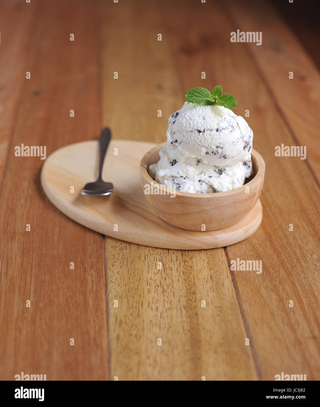 Vanilla Ice Cream with Mint in bowl Homemade Organic product Stock ...