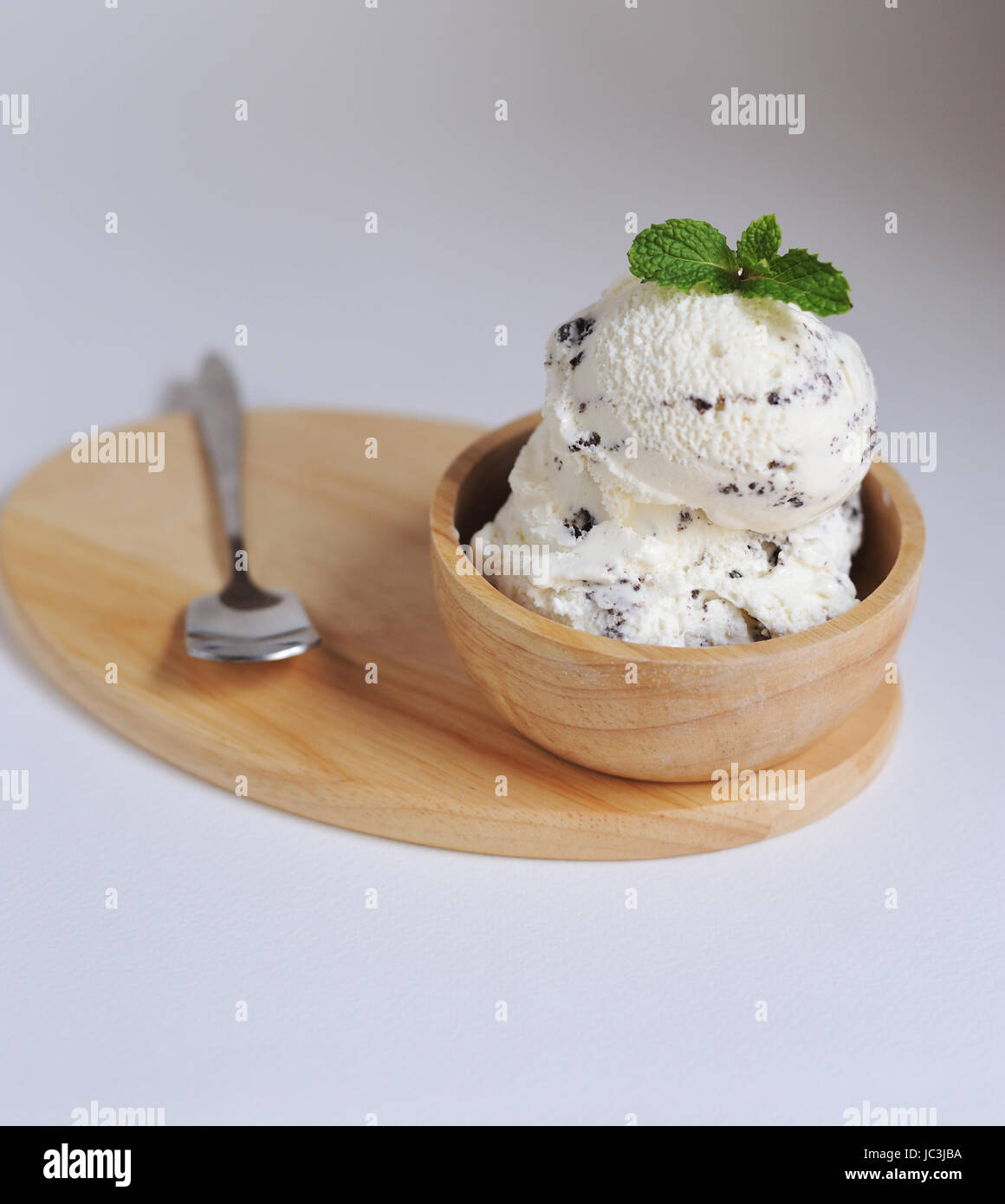 Vanilla Ice Cream with Mint in bowl Homemade Organic product Stock ...