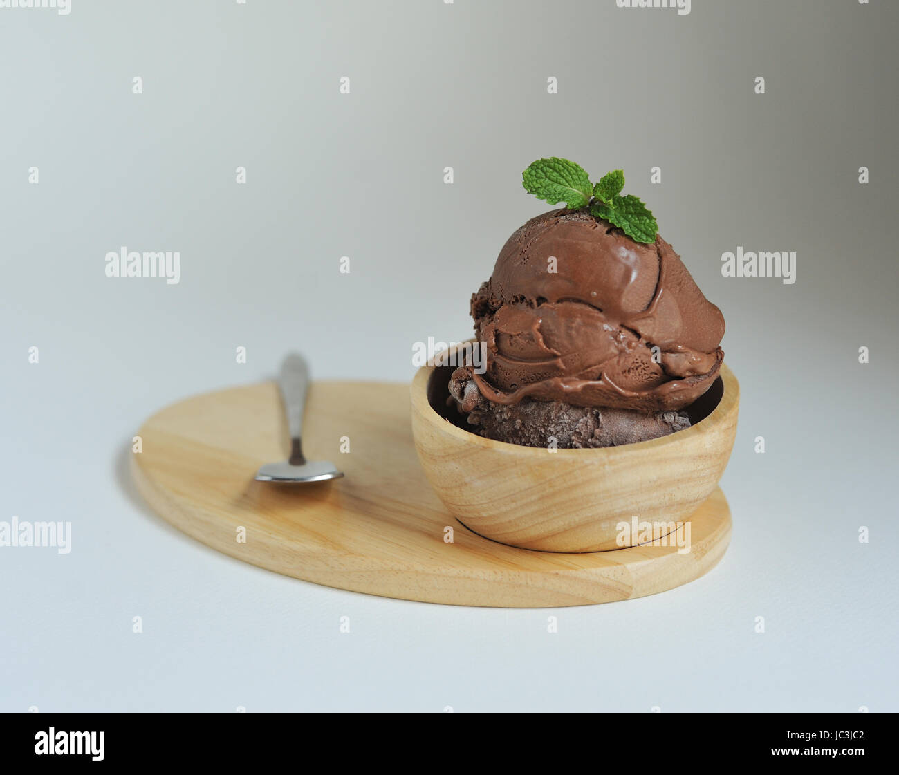 Homemade Chocolate ice cream with Mint in bowl Homemade Organic product Stock Photo