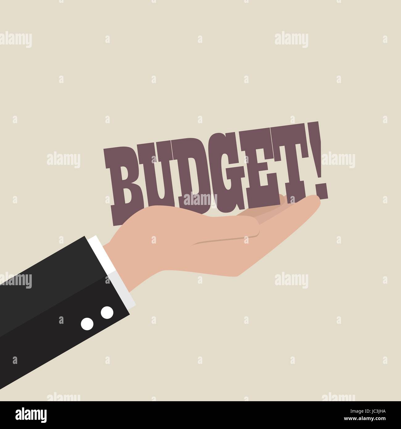 Big hand holding budget word. Business concept Stock Vector