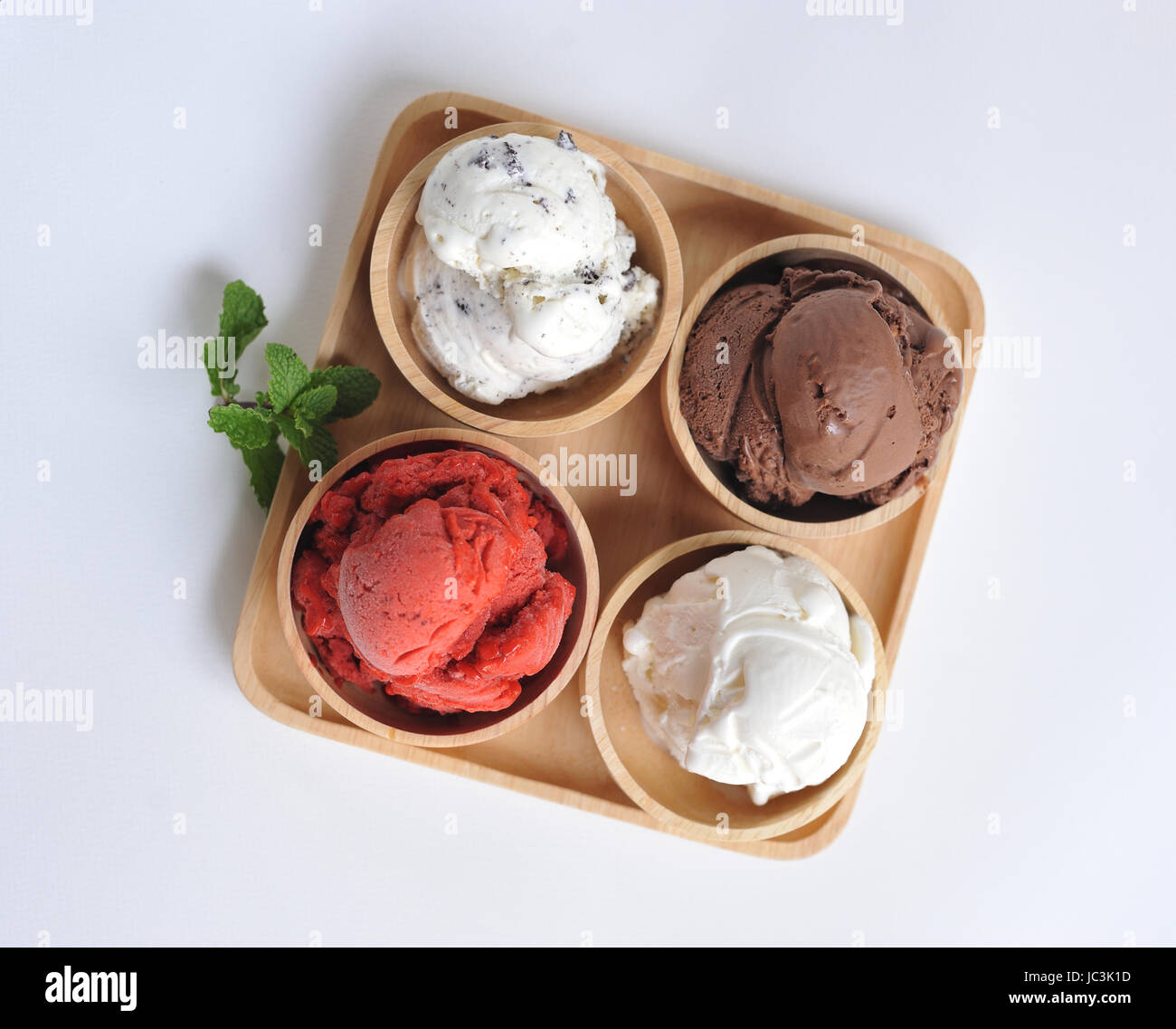 Homemade mixed Ice cream scoops on wooden bowl Stock Photo Alamy