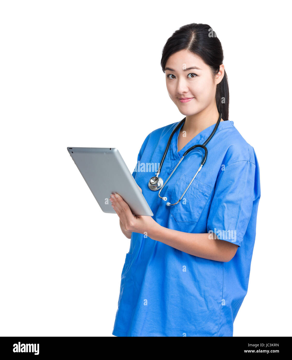 Asian female doctor hold tablet Stock Photo Alamy