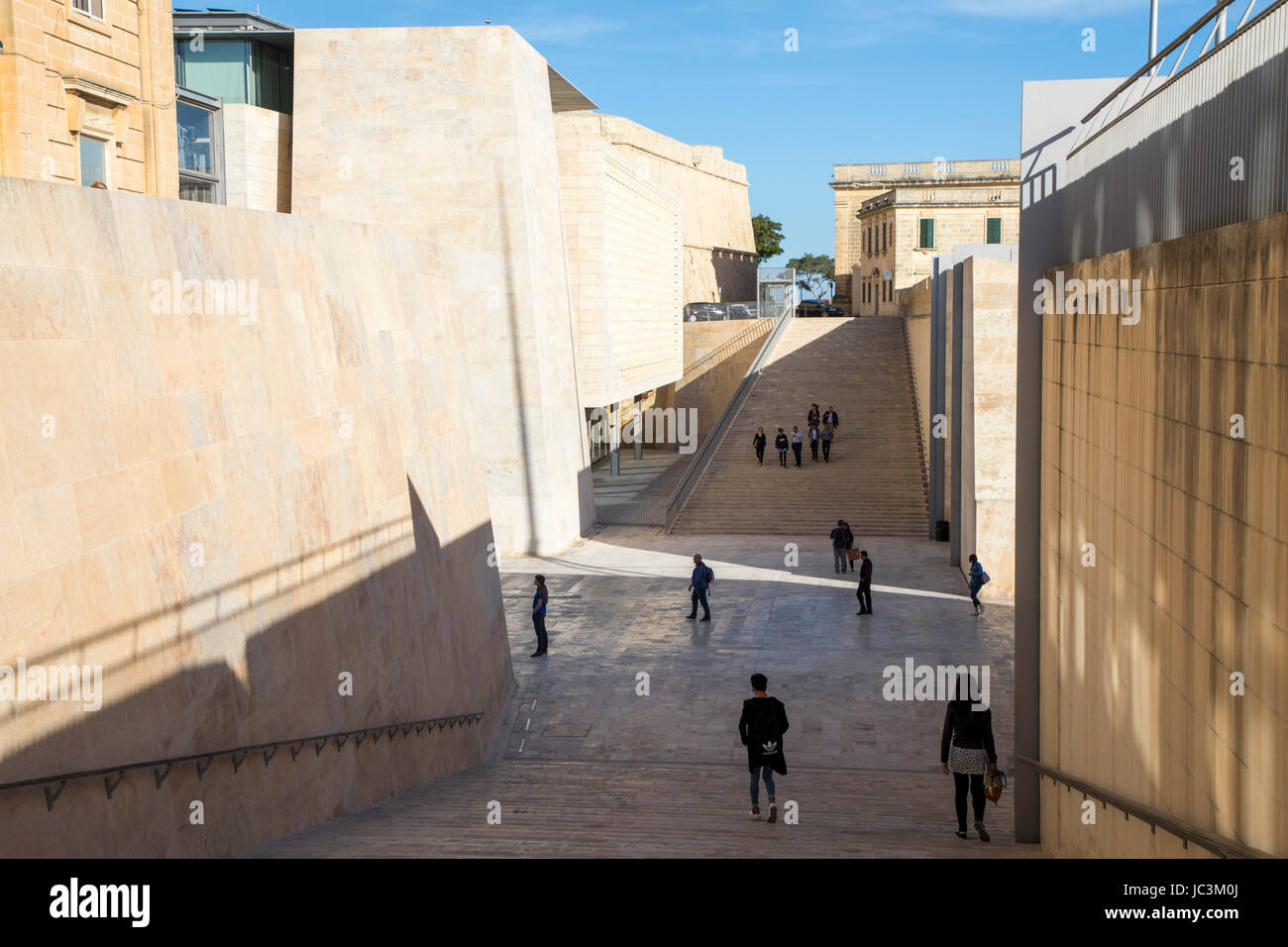 Malta, Valletta, capital, at the new Parliament, City Gate, stairs, Stock Photo
