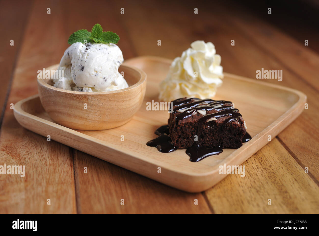 Vanilla Ice Cream with Mint in bowl Homemade Organic product Stock Photo