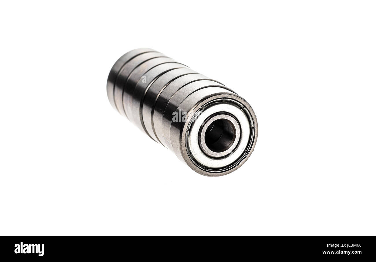 New replacement Roller Skate Bearings isolated on white background. Standard ABEC7 type bearings