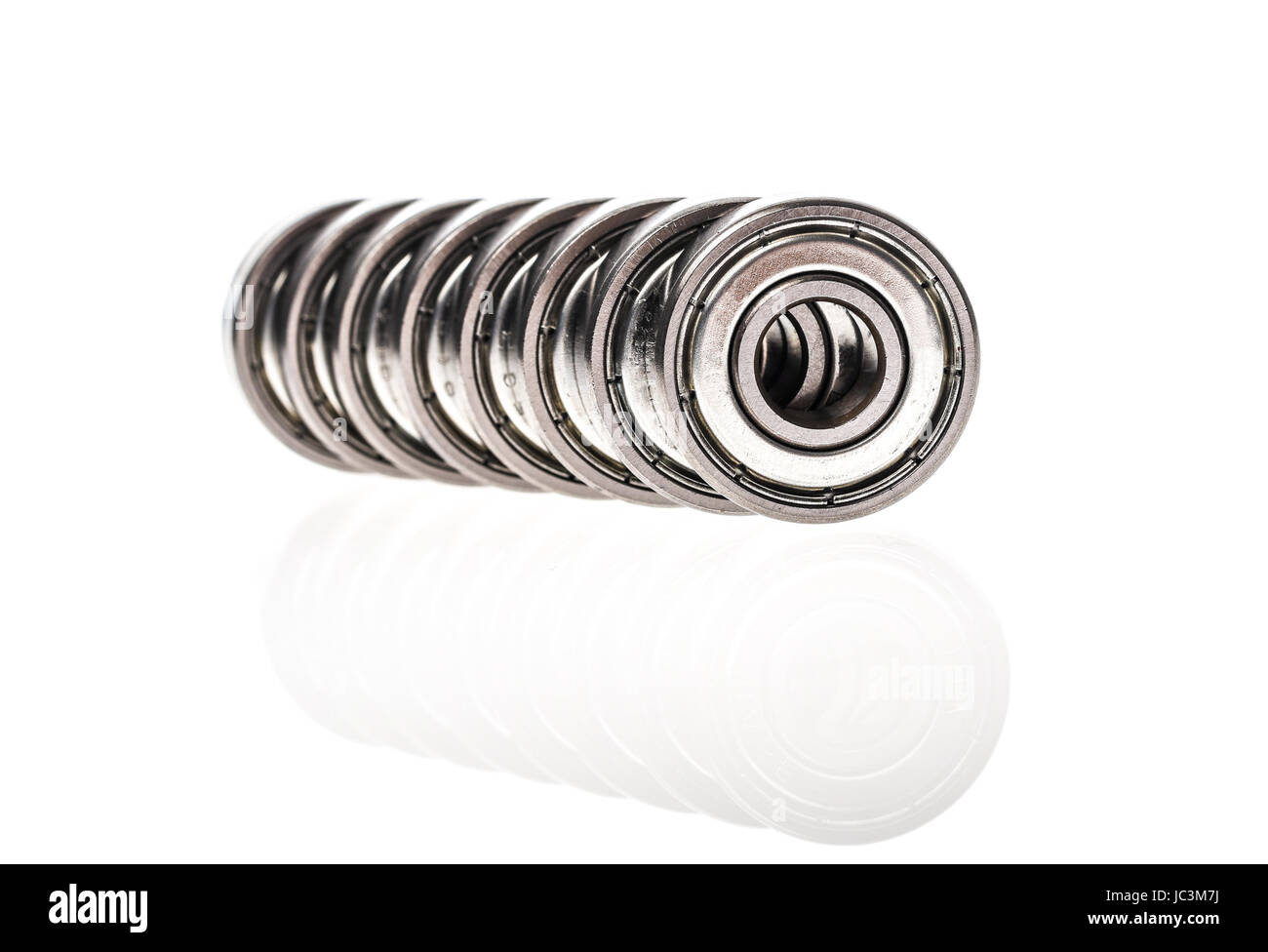 New replacement Roller Skate Bearings isolated on white background. Standard ABEC7 type bearings