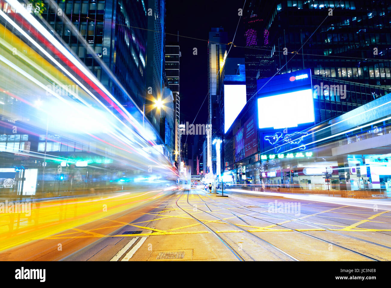 hong kong modern city High speed traffic and blurred light trails Stock ...