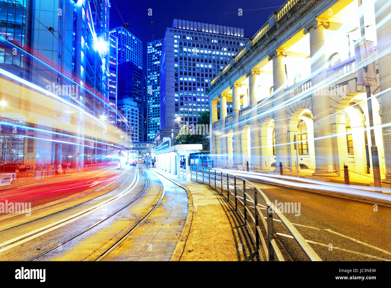 hong kong modern city High speed traffic and blurred light trails Stock ...