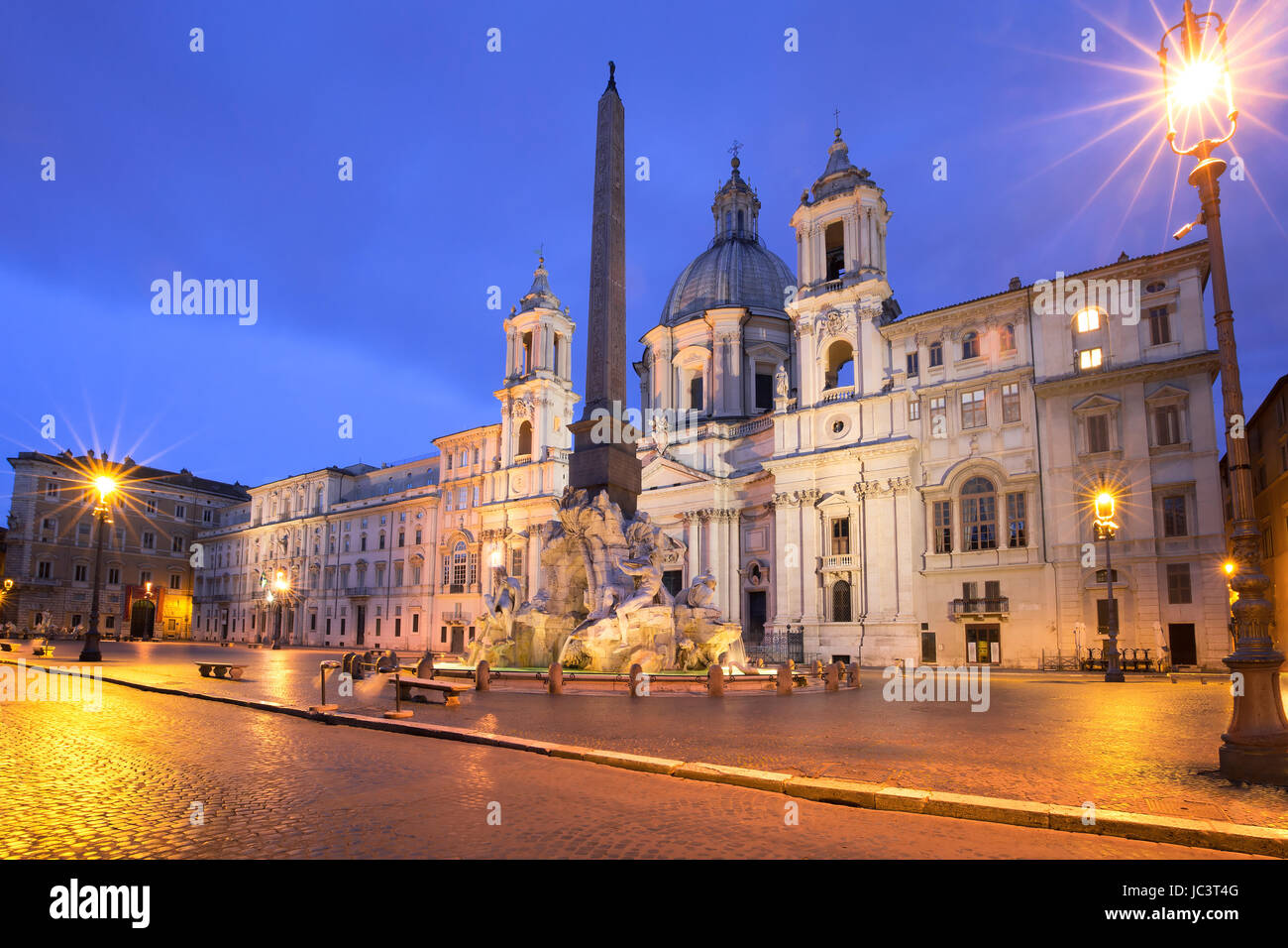 Piazza Navona Square at night, Rome, Italy. Stock Photo