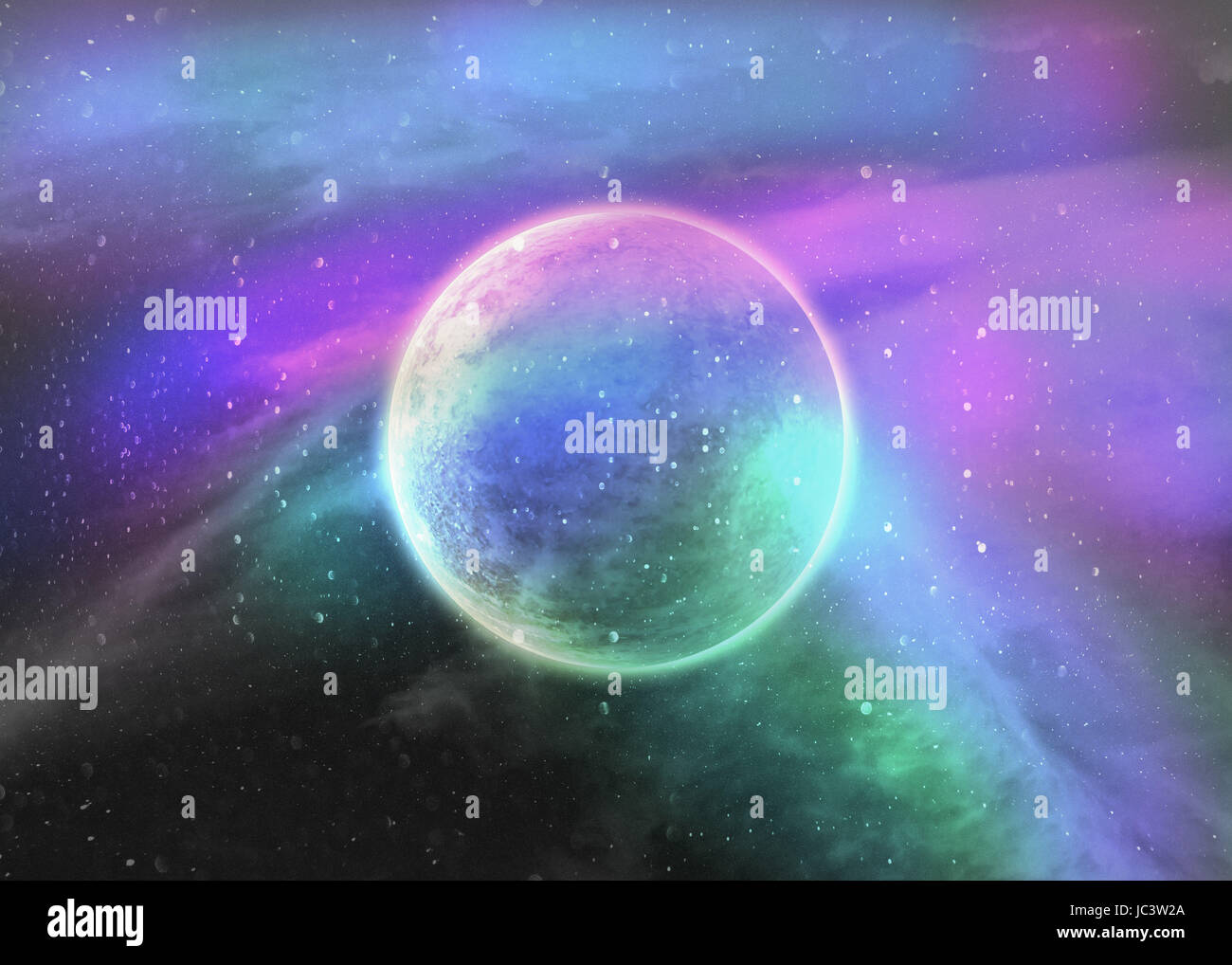 Fantasy deep space nebula with planet and stars Stock Photo - Alamy