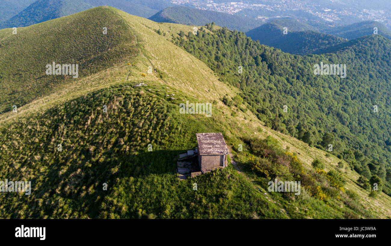 Aerial view of a path leading to Monte Boletto, Alps, near Lake Como. Como, Brunate, Lombardy, Italy Stock Photo
