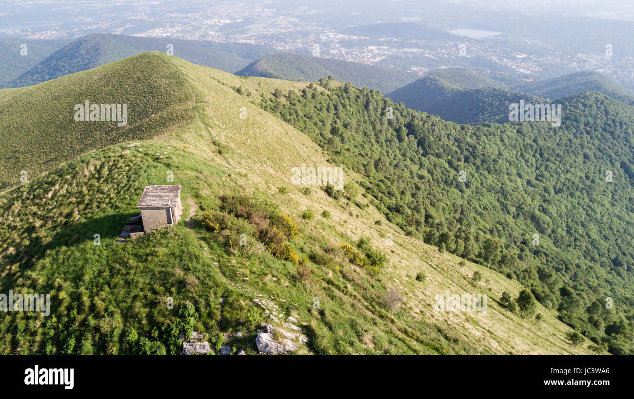 Aerial view of a path leading to Monte Boletto, Alps, near Lake Como. Como, Brunate, Lombardy, Italy Stock Photo
