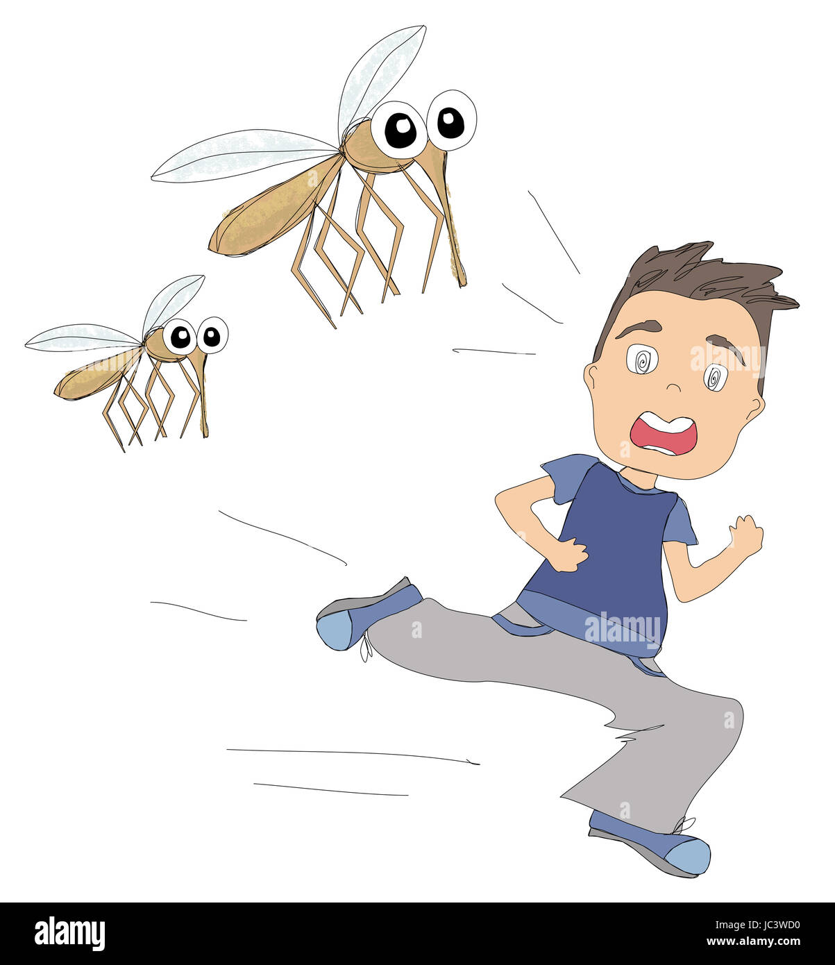 boy runs away from mosquitoes Stock Photo - Alamy