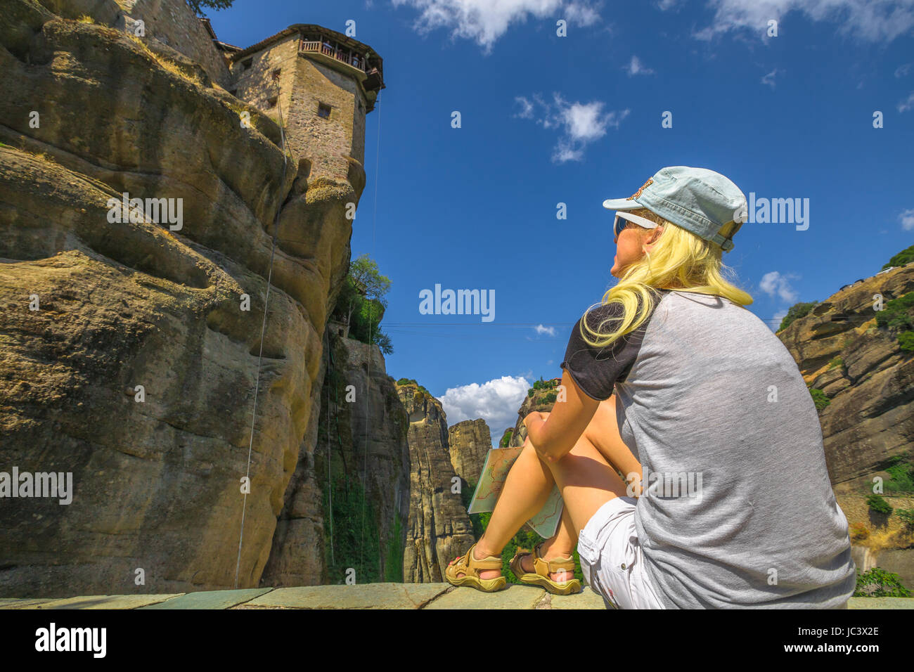 Tourist at Monastery Meteora Stock Photo