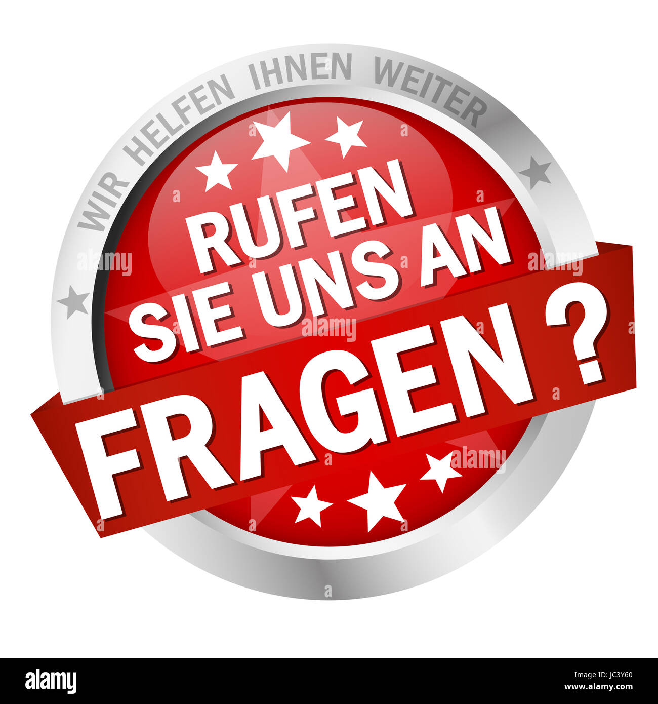 colored isolated button FRAGEN? - RUFEN SIE UNS AN Stock Photo
