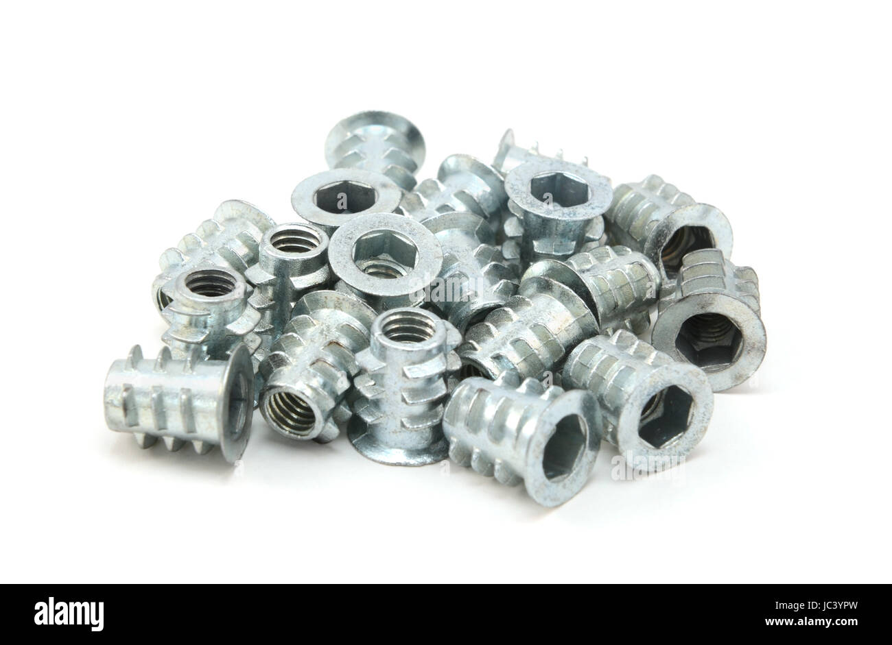 Stainless steel plasterboard rawl plugs, isolated on a white background