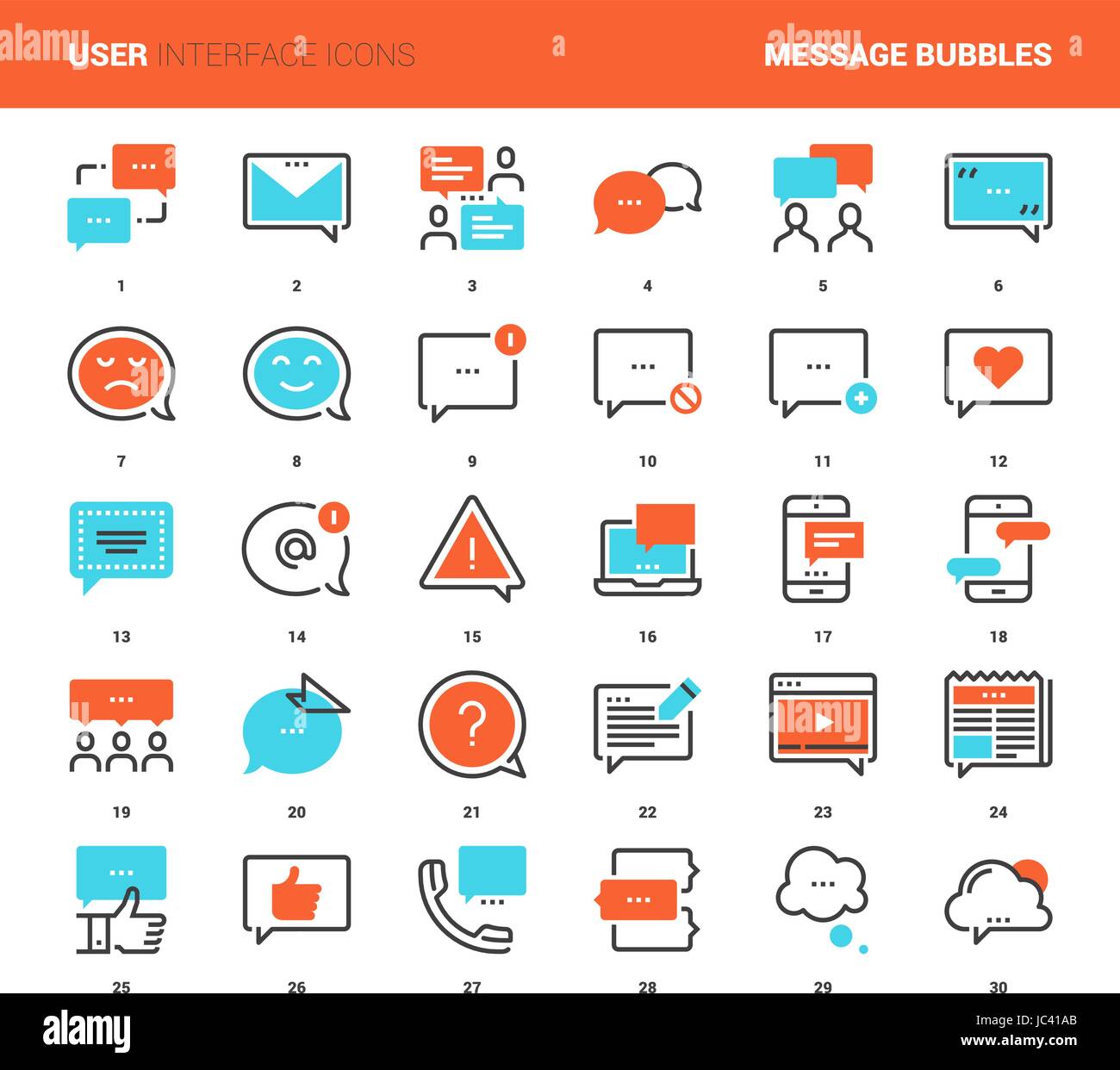 Vector set of message bubbles flat line web icons. Each icon with ...